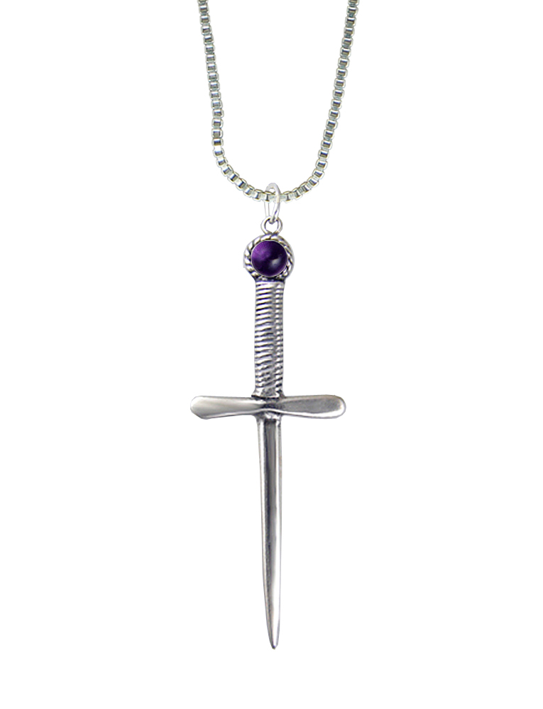 Sterling Silver Queen's Protector Knife Dagger Pendant With Amethyst